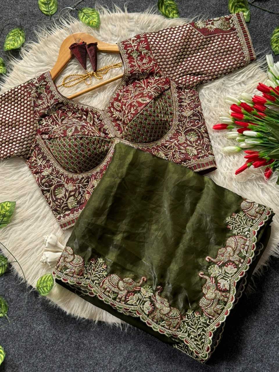 Satin Embroidered Saree
