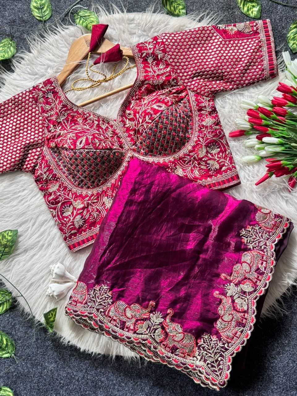 Satin Embroidered Saree