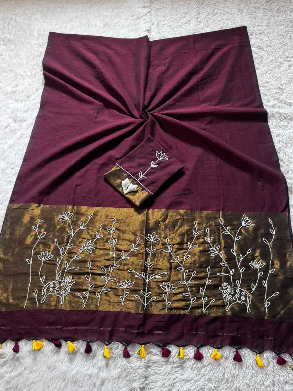 Cotton Designer Saree in Purple
