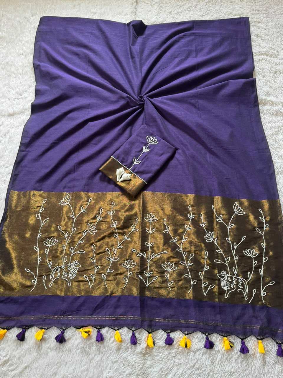 Cotton Designer Saree in Purple