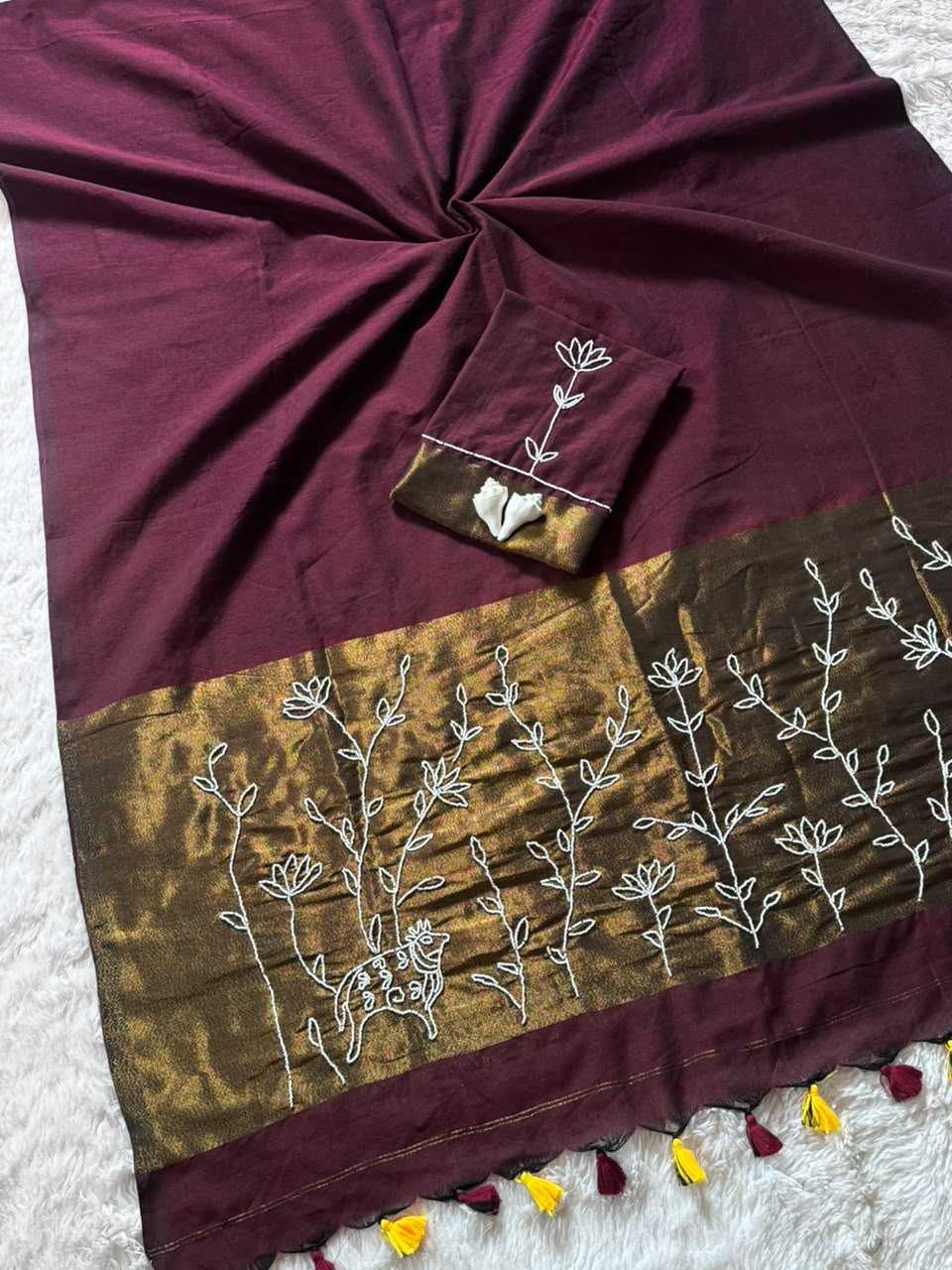 Cotton Designer Saree in Purple