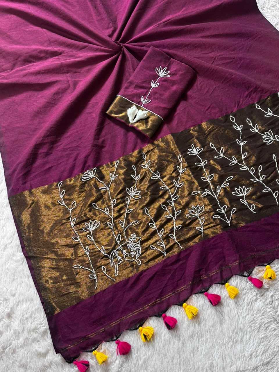 Cotton Designer Saree in Purple