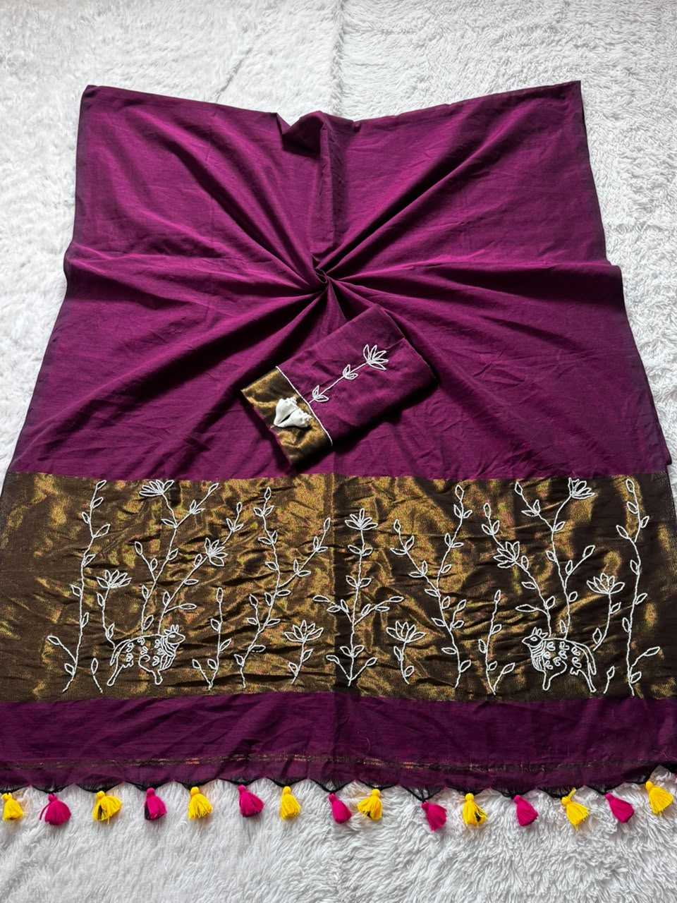 Cotton Designer Saree in Purple