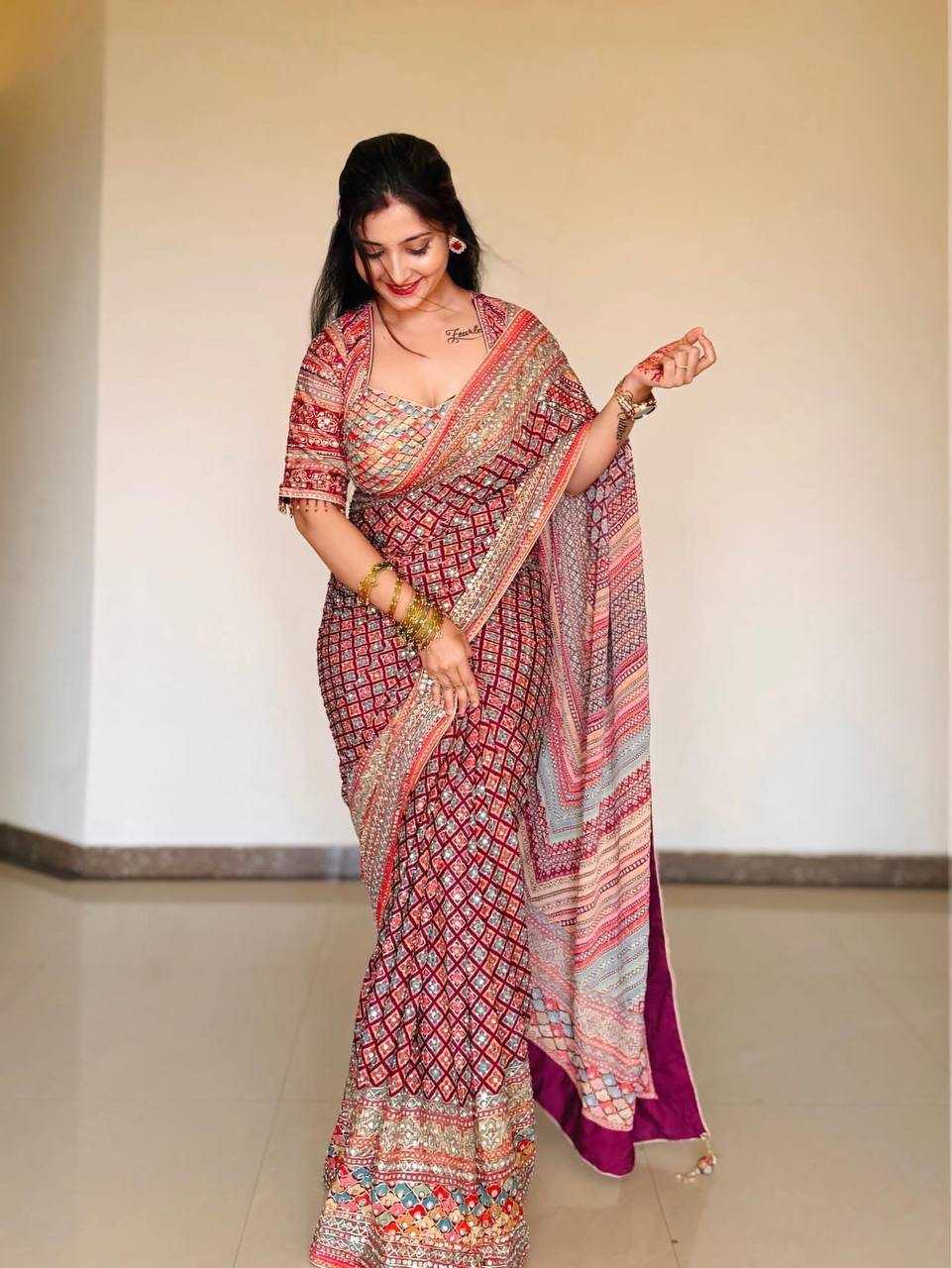 Heavy Roman Silk Designer Saree