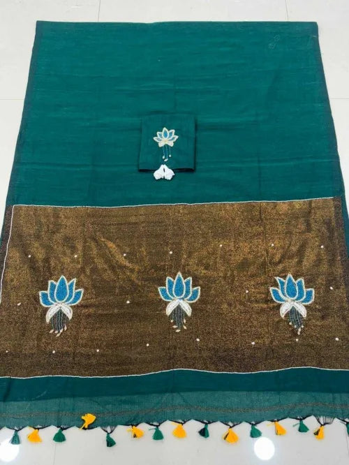 Handloom Silk Designer Saree in Sea Blue