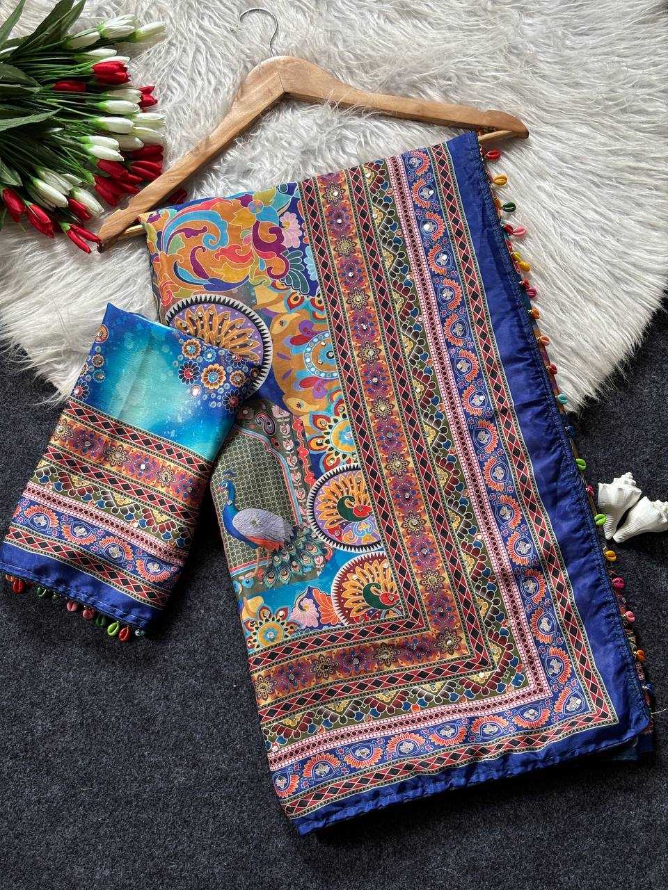 Heavy Roman Silk Printed Saree