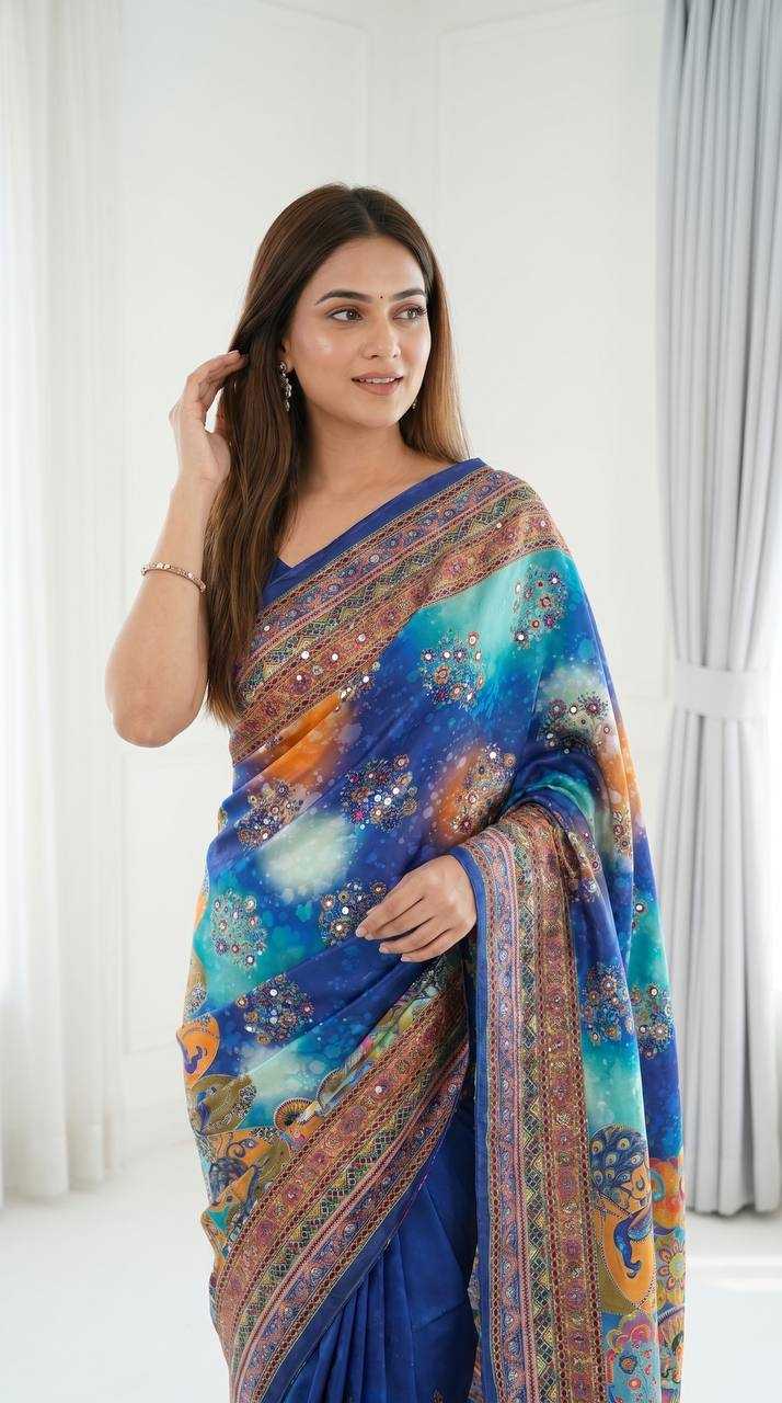 Heavy Roman Silk Printed Saree