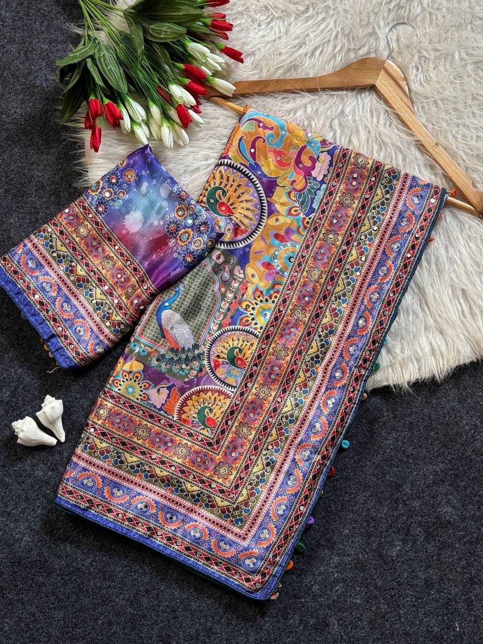 Heavy Roman Silk Printed Saree
