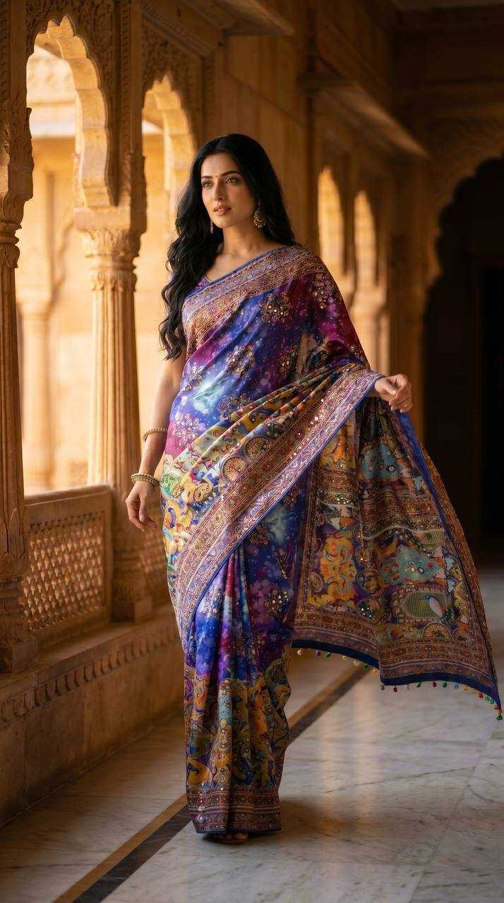 Heavy Roman Silk Printed Saree
