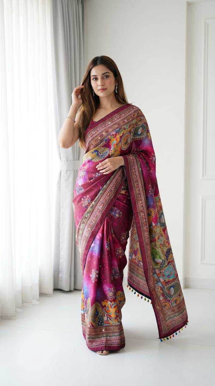 Heavy Roman Silk Printed Saree