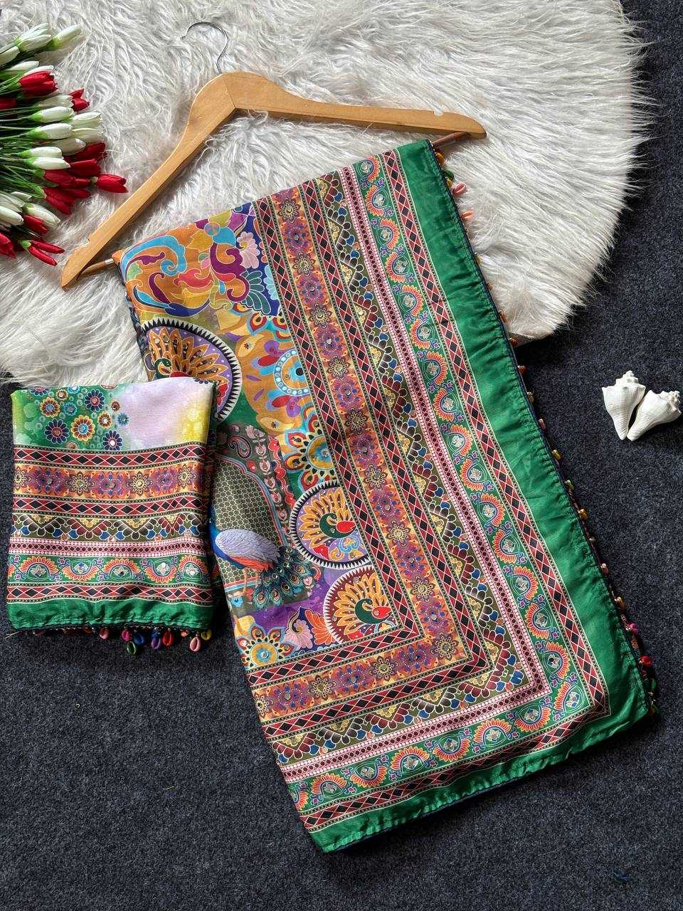 Heavy Roman Silk Printed Saree