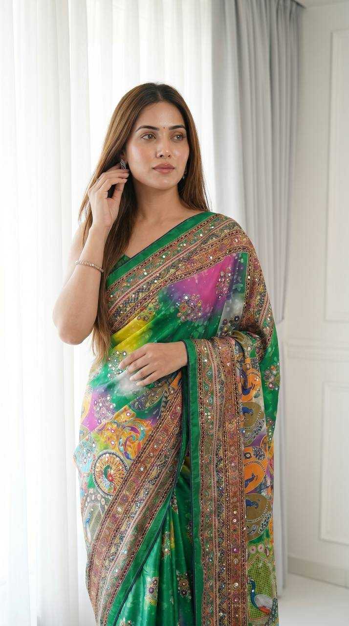 Heavy Roman Silk Printed Saree