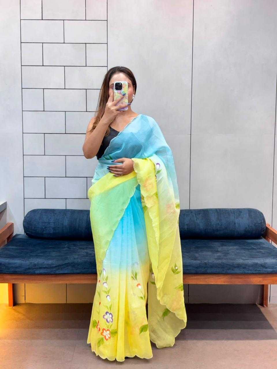 Soft Gold Crush Designer Saree