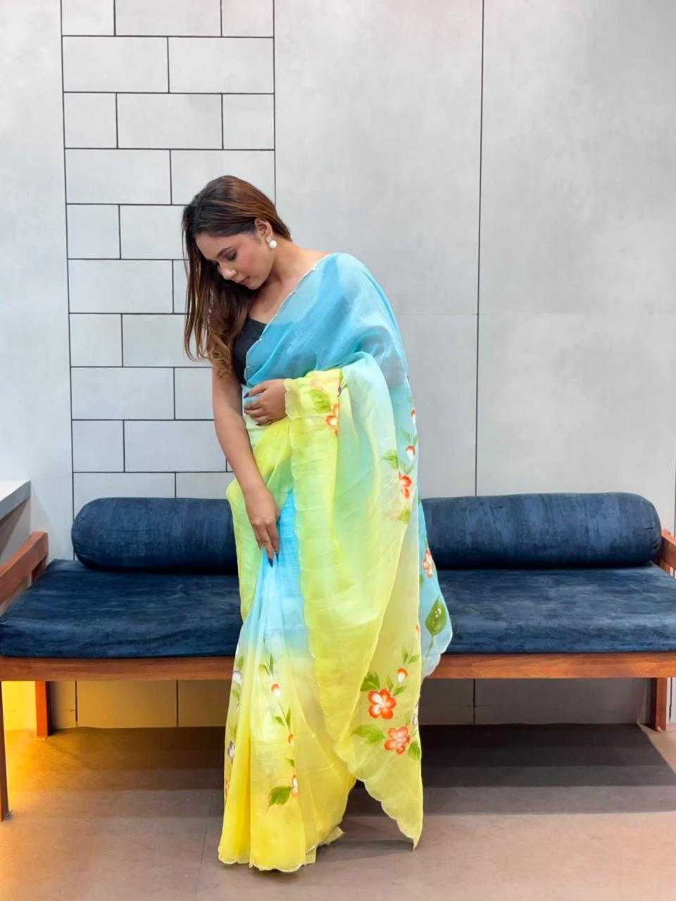 Soft Gold Crush Designer Saree