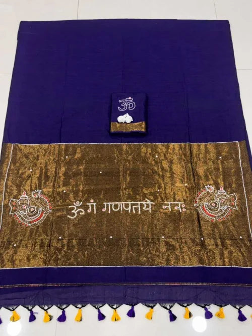 Handloom Silk Hand Work Saree in Wine