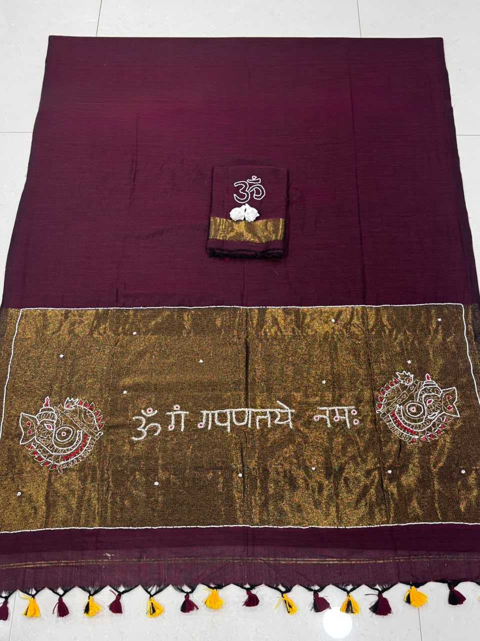 Handloom Silk Hand Work Saree in Wine