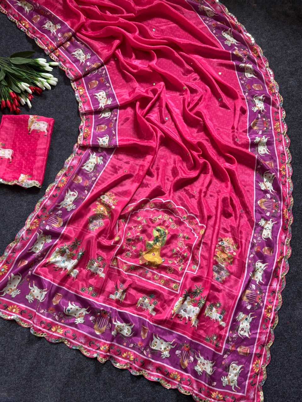 Chinon Designer Saree in Yellow