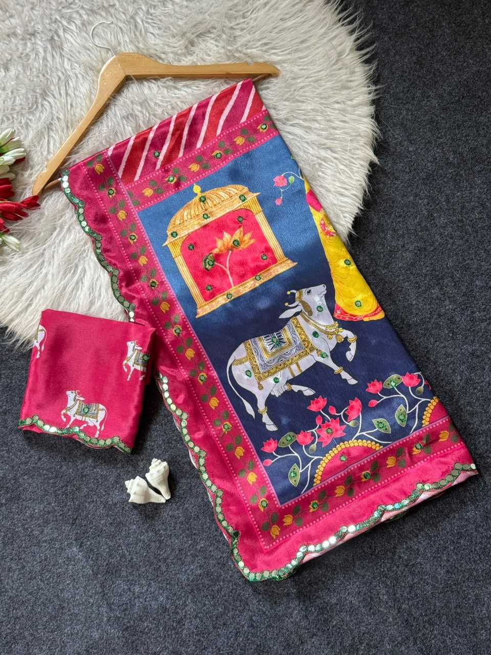 Chinon Designer Saree in Yellow