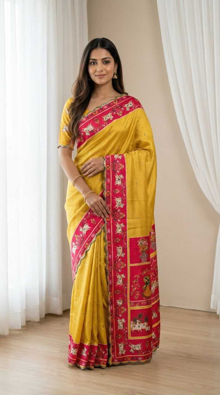 Chinon Designer Saree in Yellow