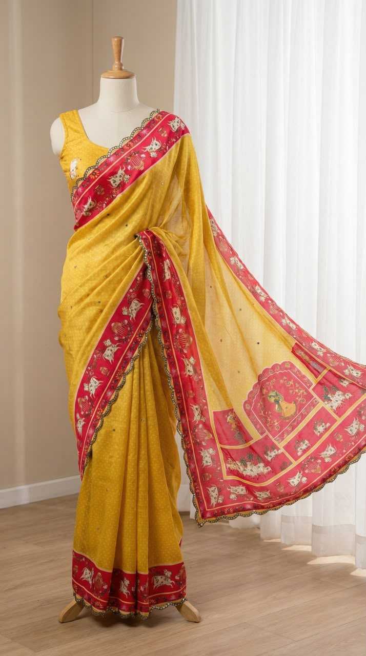 Chinon Designer Saree in Yellow