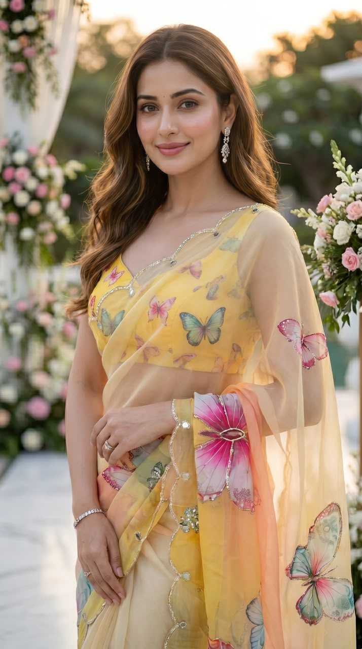 Tabby Silk Designer Saree in Yellow