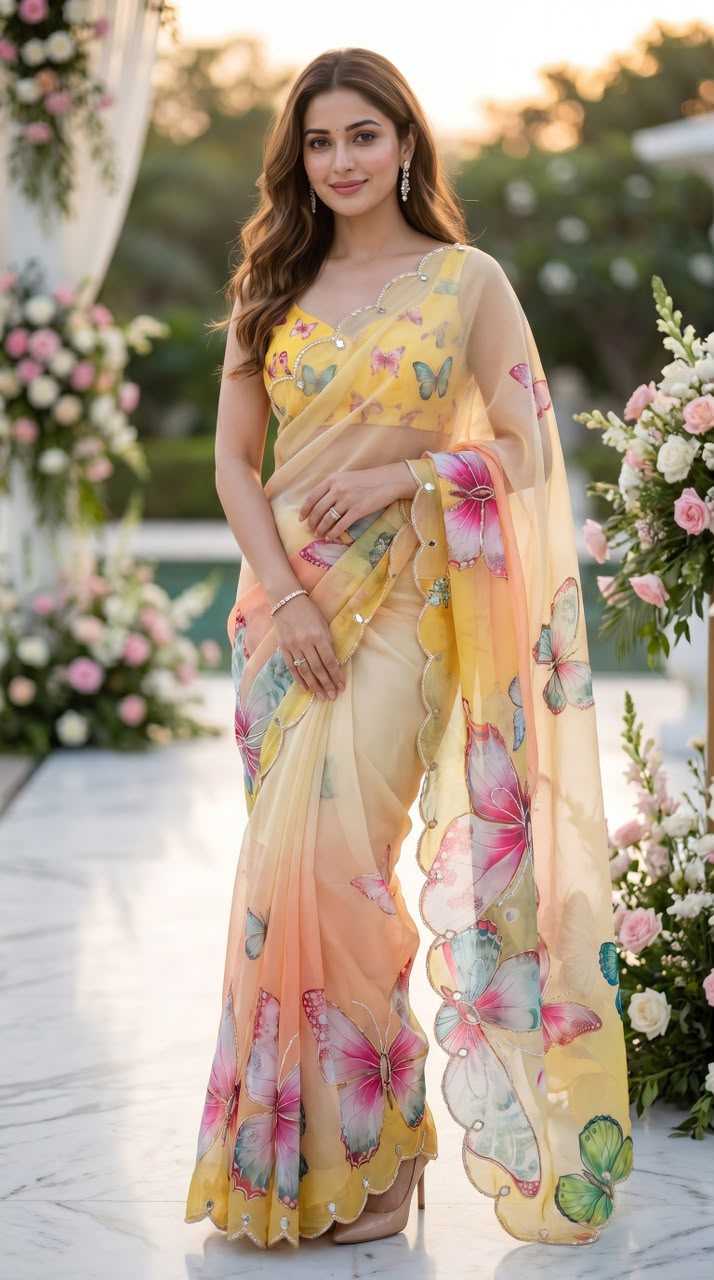 Tabby Silk Designer Saree in Yellow
