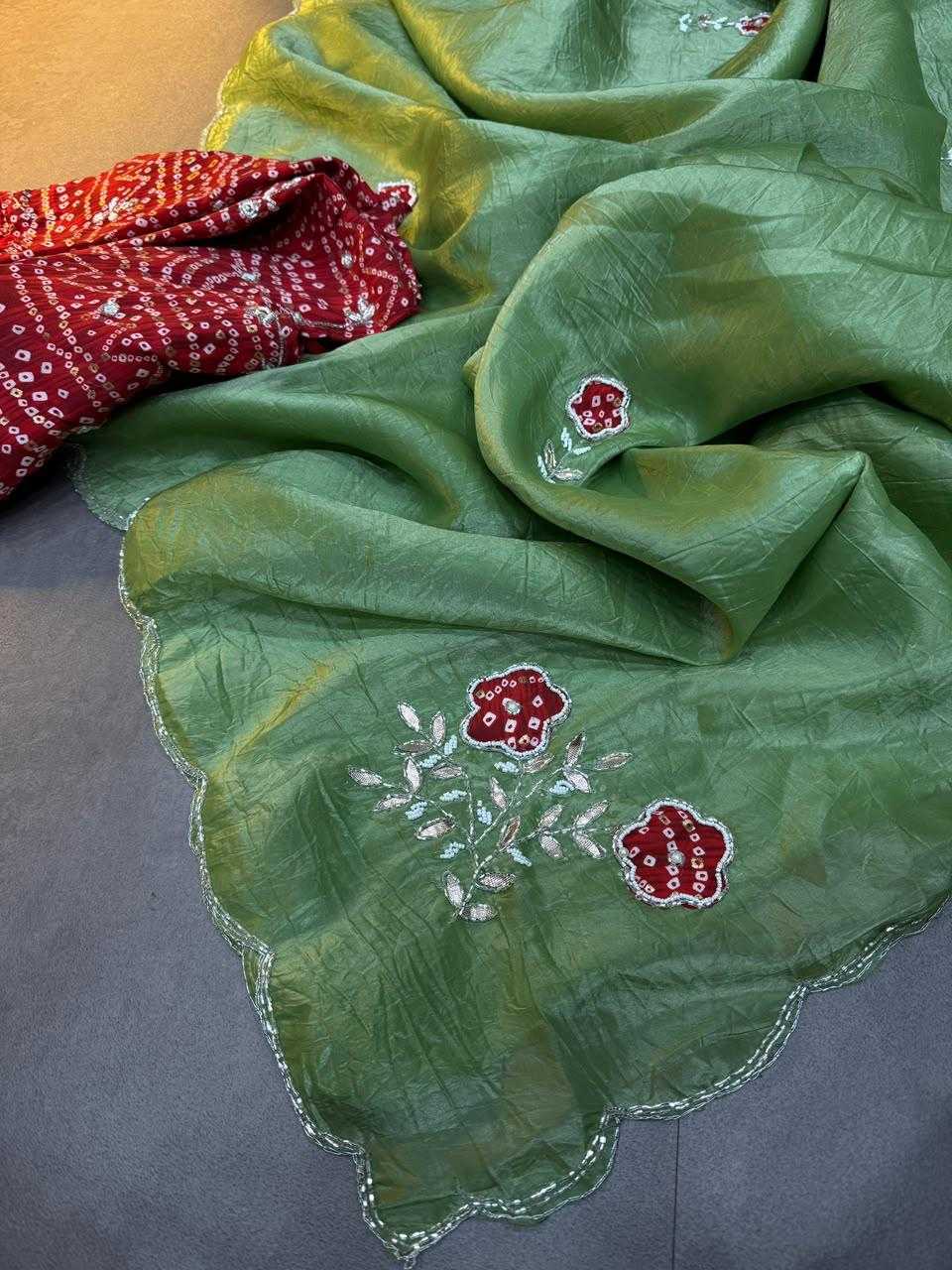 Soft Gold Crush Hand Work Saree