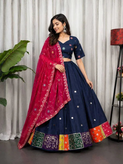 Heavy Roman Silk Lehenga in Morpich