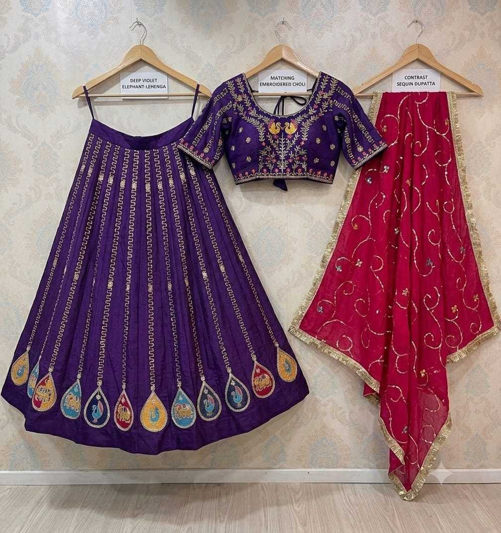 Heavy Roman Silk Lehenga in Dark Wine