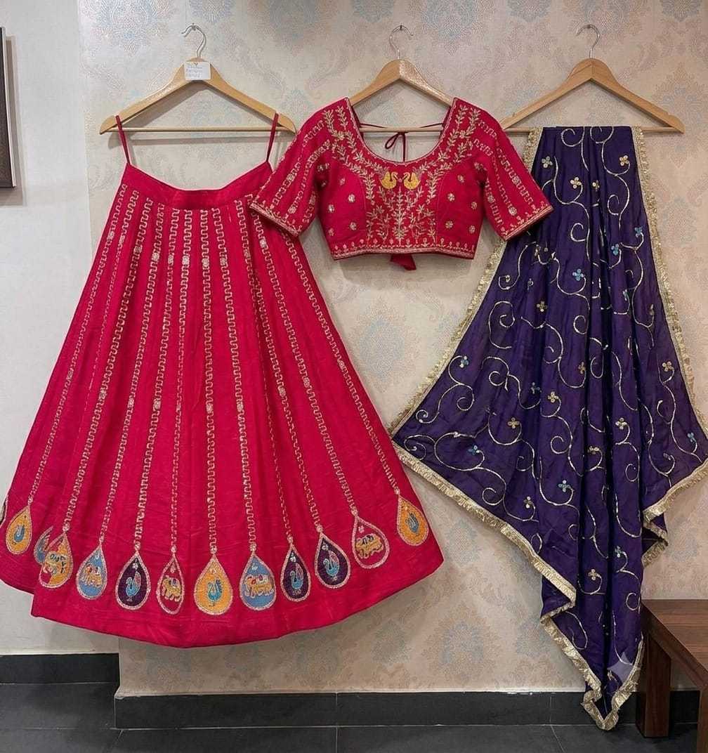 Heavy Roman Silk Lehenga in Dark Wine