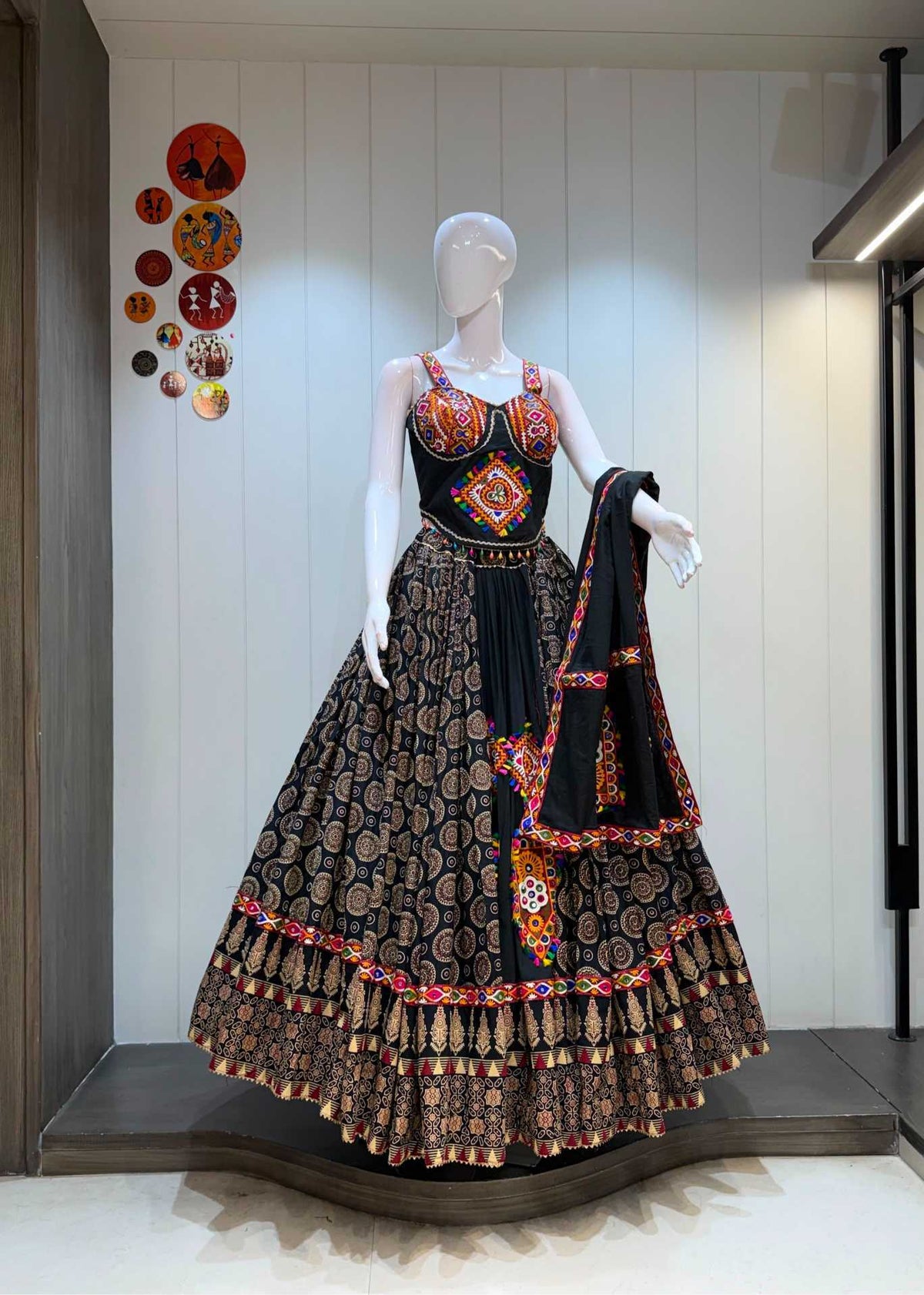 Ajrakh Tiranga Cotton Cambric Designer Lehenga
