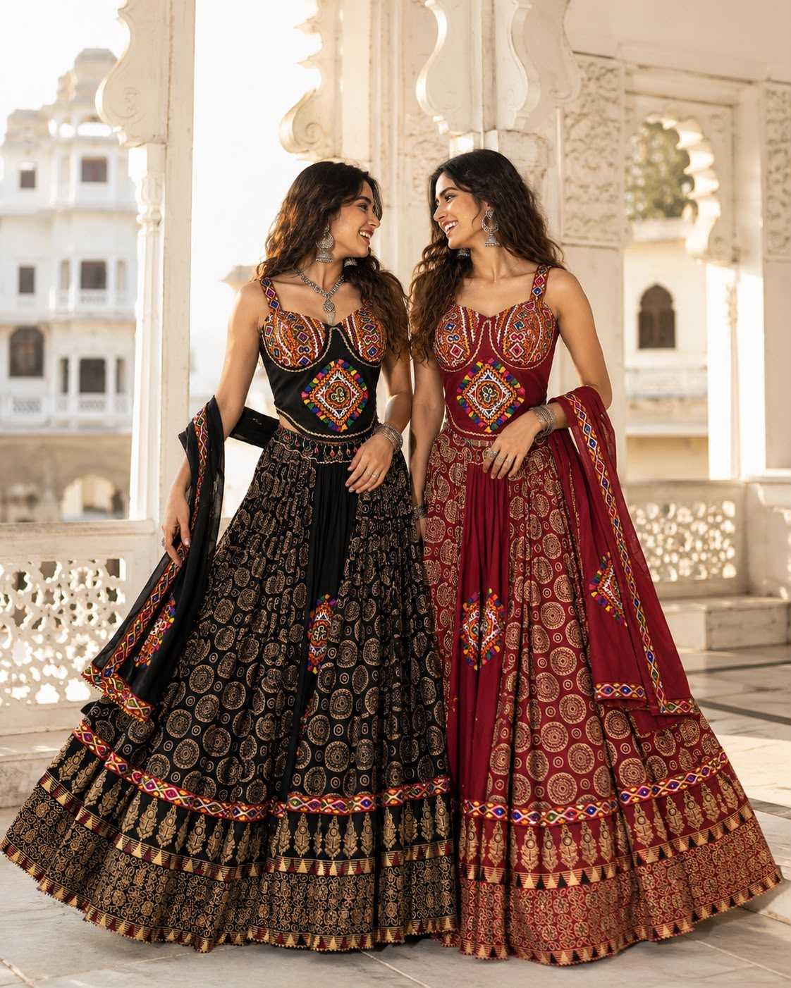 Ajrakh Tiranga Cotton Cambric Designer Lehenga