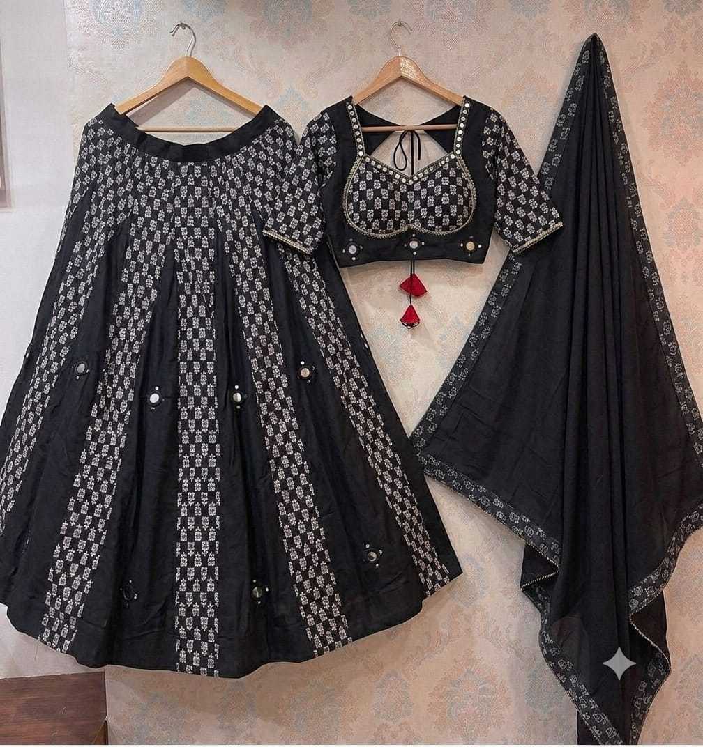 Black Ikkat Cotton Printed Lehenga