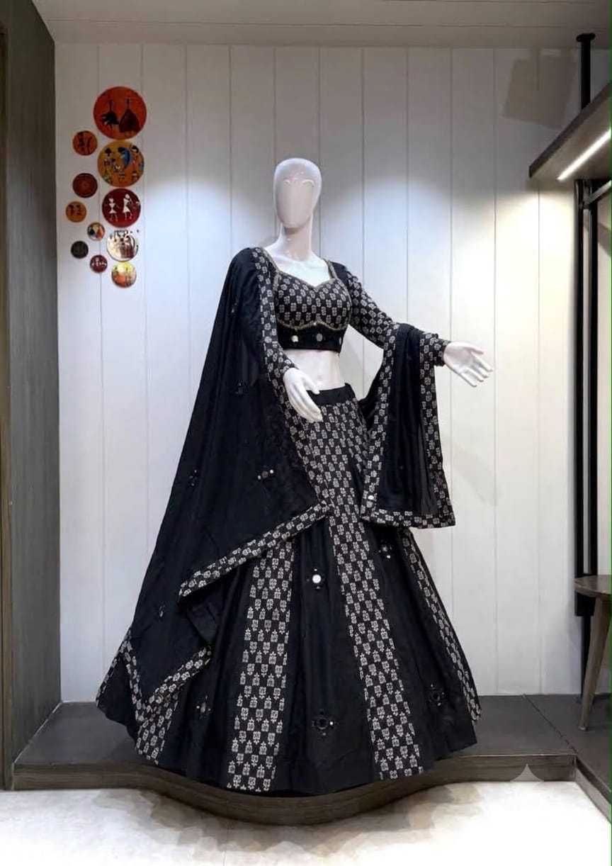 Black Ikkat Cotton Printed Lehenga
