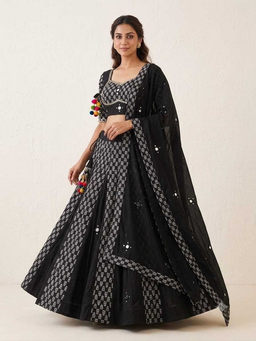 Black Ikkat Cotton Printed Lehenga