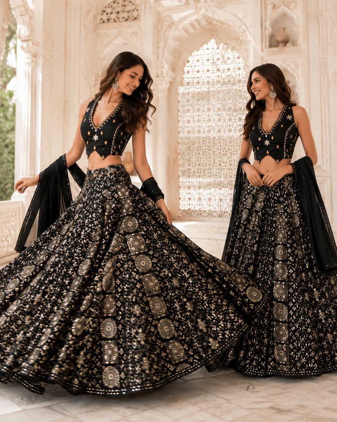 Black Opps Cotton Designer Lehenga