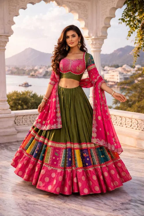Dholida Original Heavy Roman Silk Traditional Lehenga