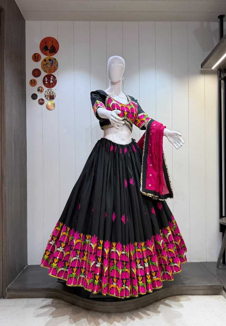 Flower Heavy Roman Silk Traditional Lehenga