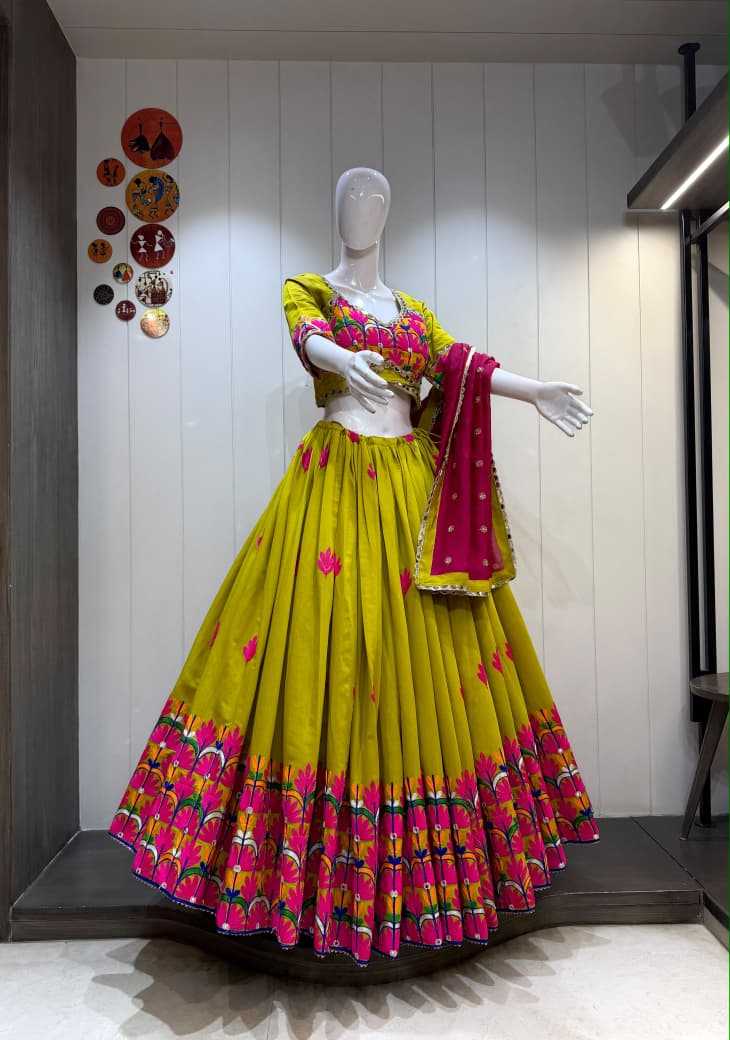 Flower Heavy Roman Silk Traditional Lehenga