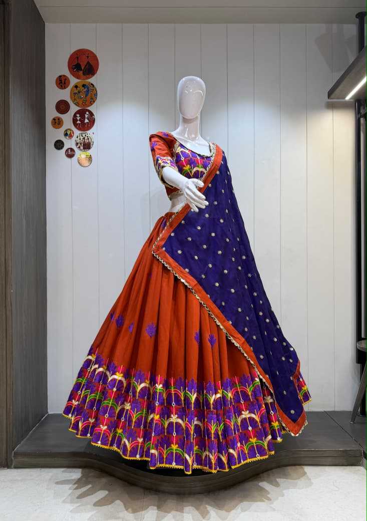 Flower Heavy Roman Silk Traditional Lehenga