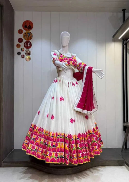 Flower Heavy Roman Silk Traditional Lehenga