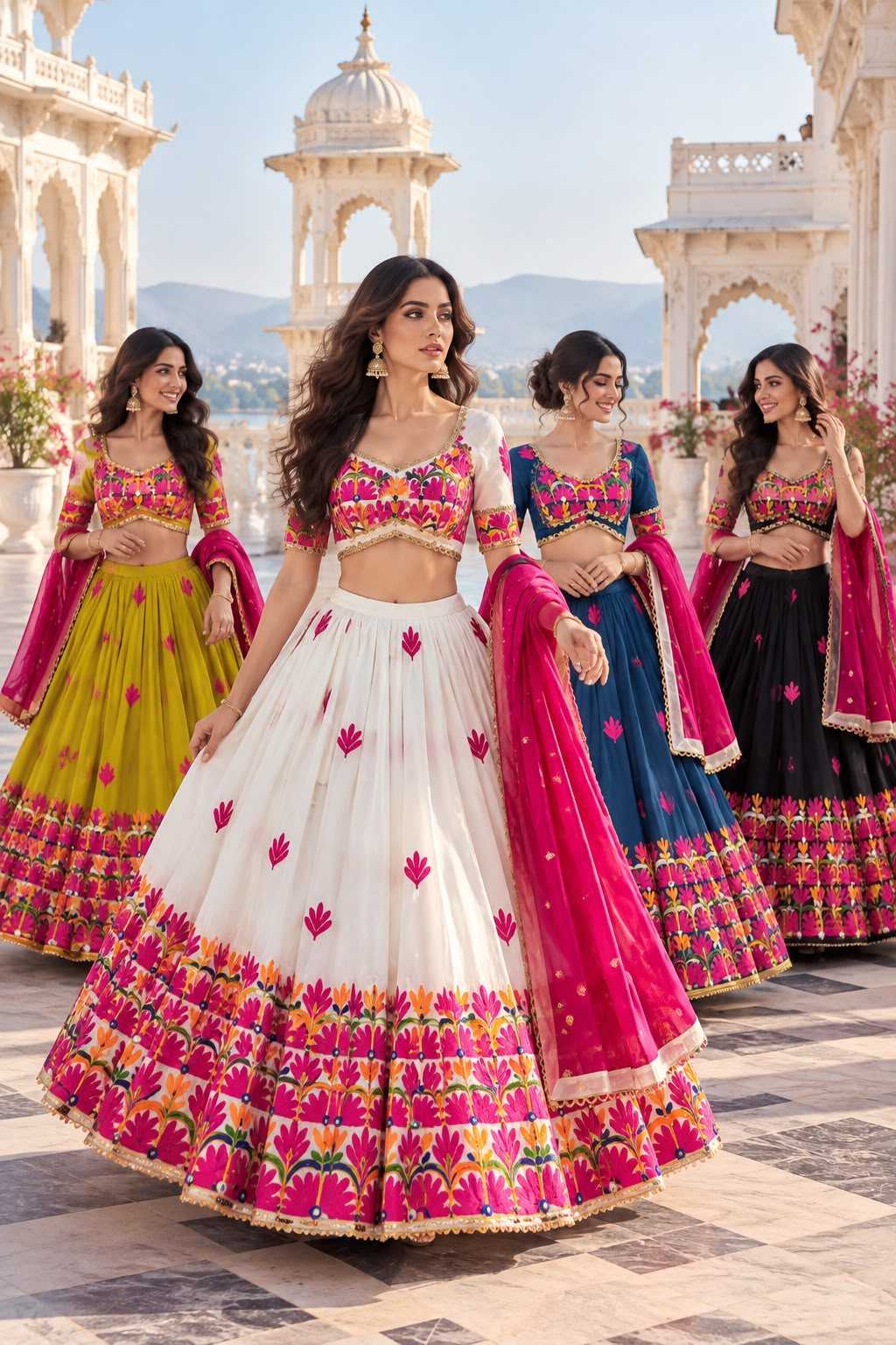 Flower Heavy Roman Silk Traditional Lehenga