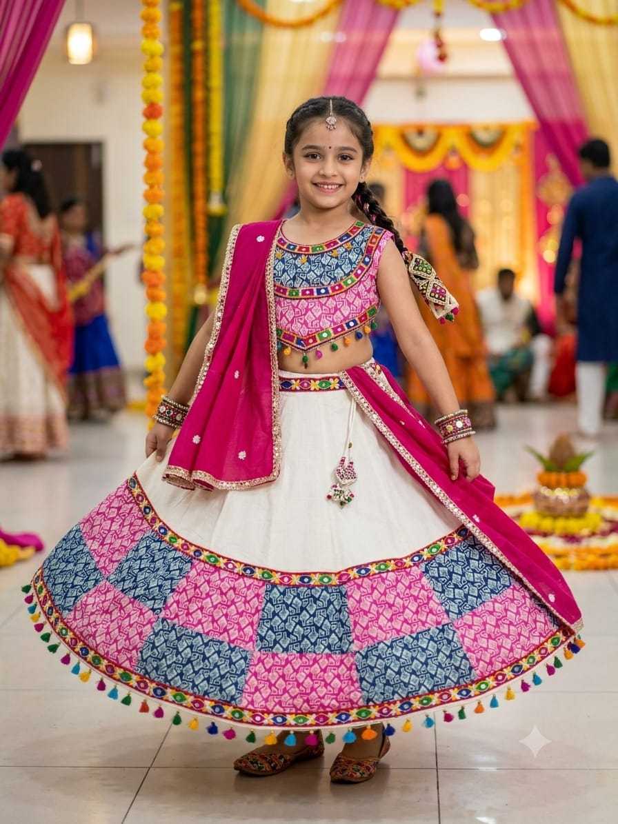 Lado Cotton Kids Lehenga in Pink