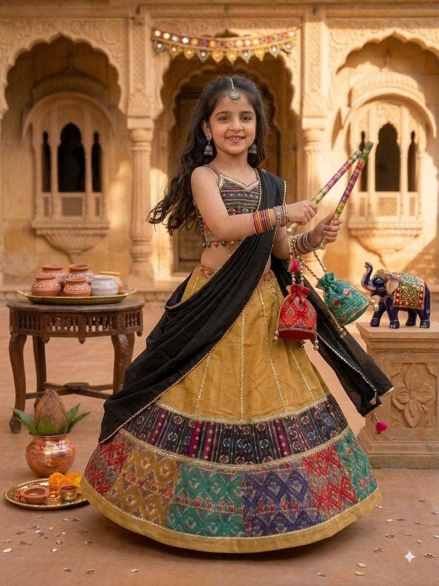 Lado Cotton Kids Lehenga in Rama
