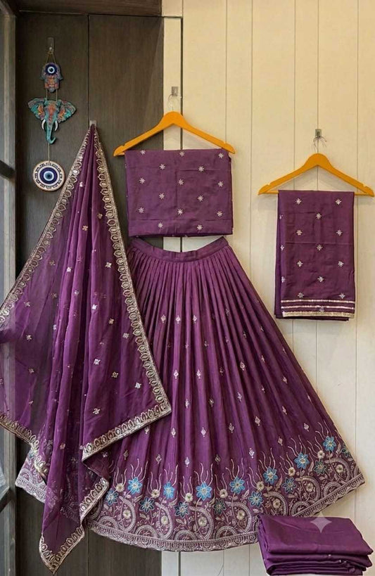 Lal Gulab Chinon Silk Lehenga