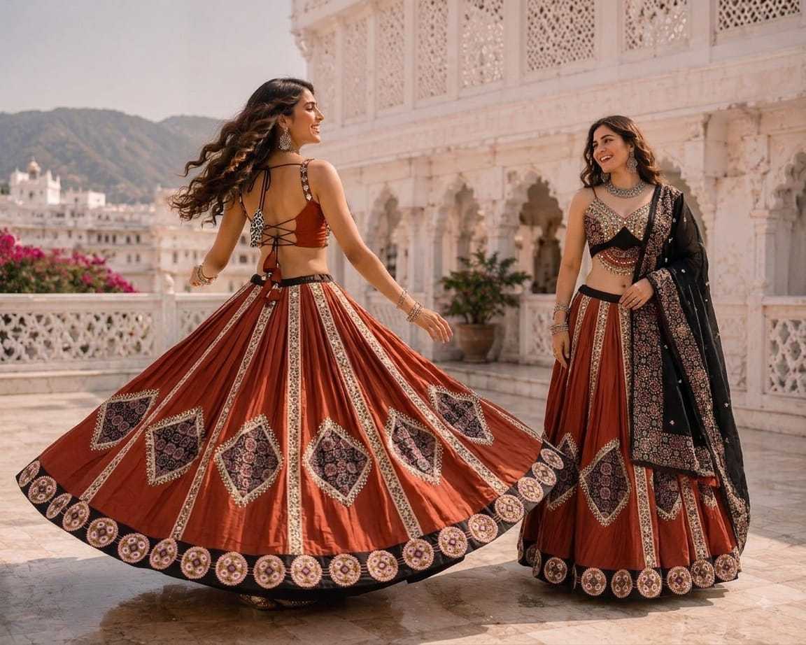Mirror Family Cotton Cambric Embroidered Lehenga