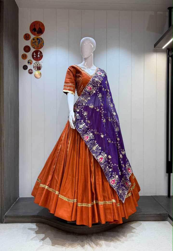 One Line Heavy Roman Silk Traditional Lehenga