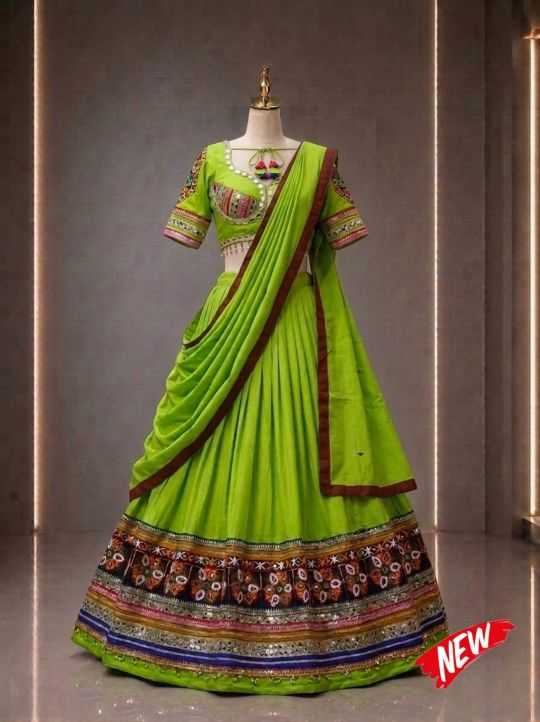 Parrot Green Cotton Cambric Designer Lehenga