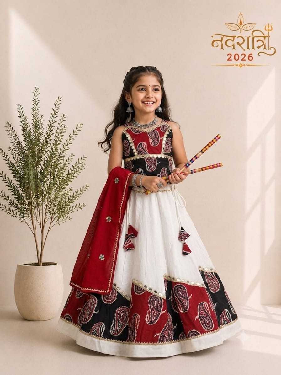 Payal Cotton Kids Lehenga in White