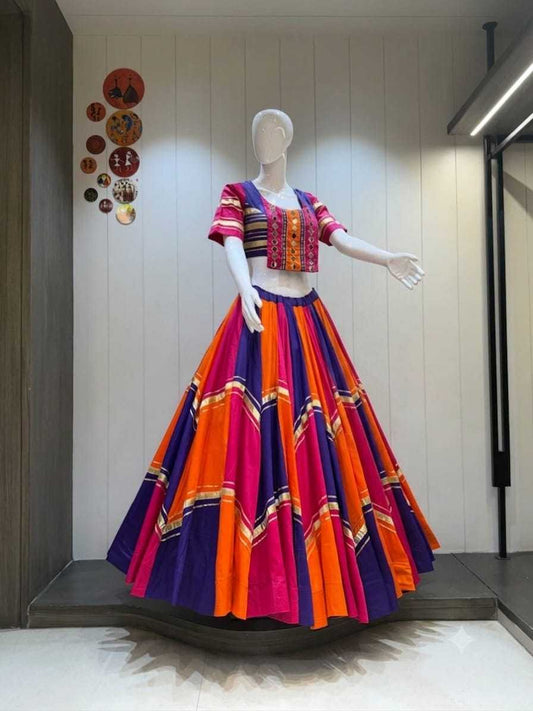 Rainbow Heavy Roman Silk Lehenga